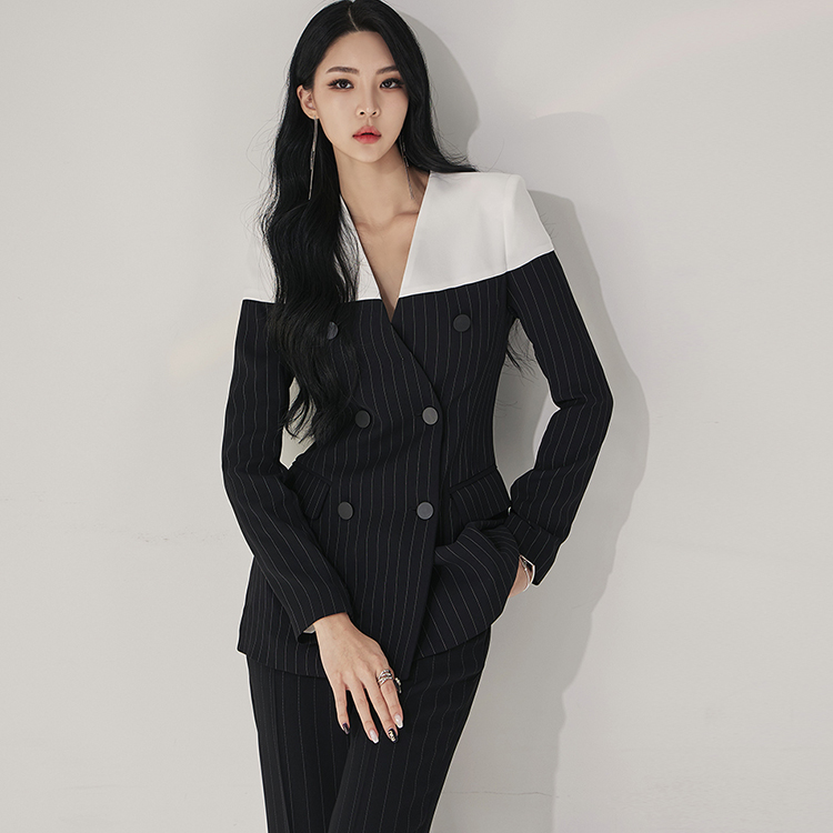 TP1109 ストライプ配色カラーレスダブルジャケットスーツ*SET 5%*Lサイズ 製作*(149th REORDER))(The Penthouse Cheon Seo-jin wear) 韓国