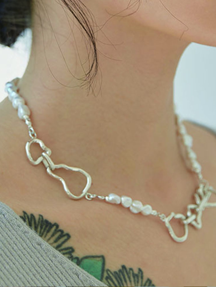 [モノNOR型ウェア]（ももランドジュイ、ファン・シネ着用）Connection Chain Pearl Necklace（Silver、Gold）韓国
